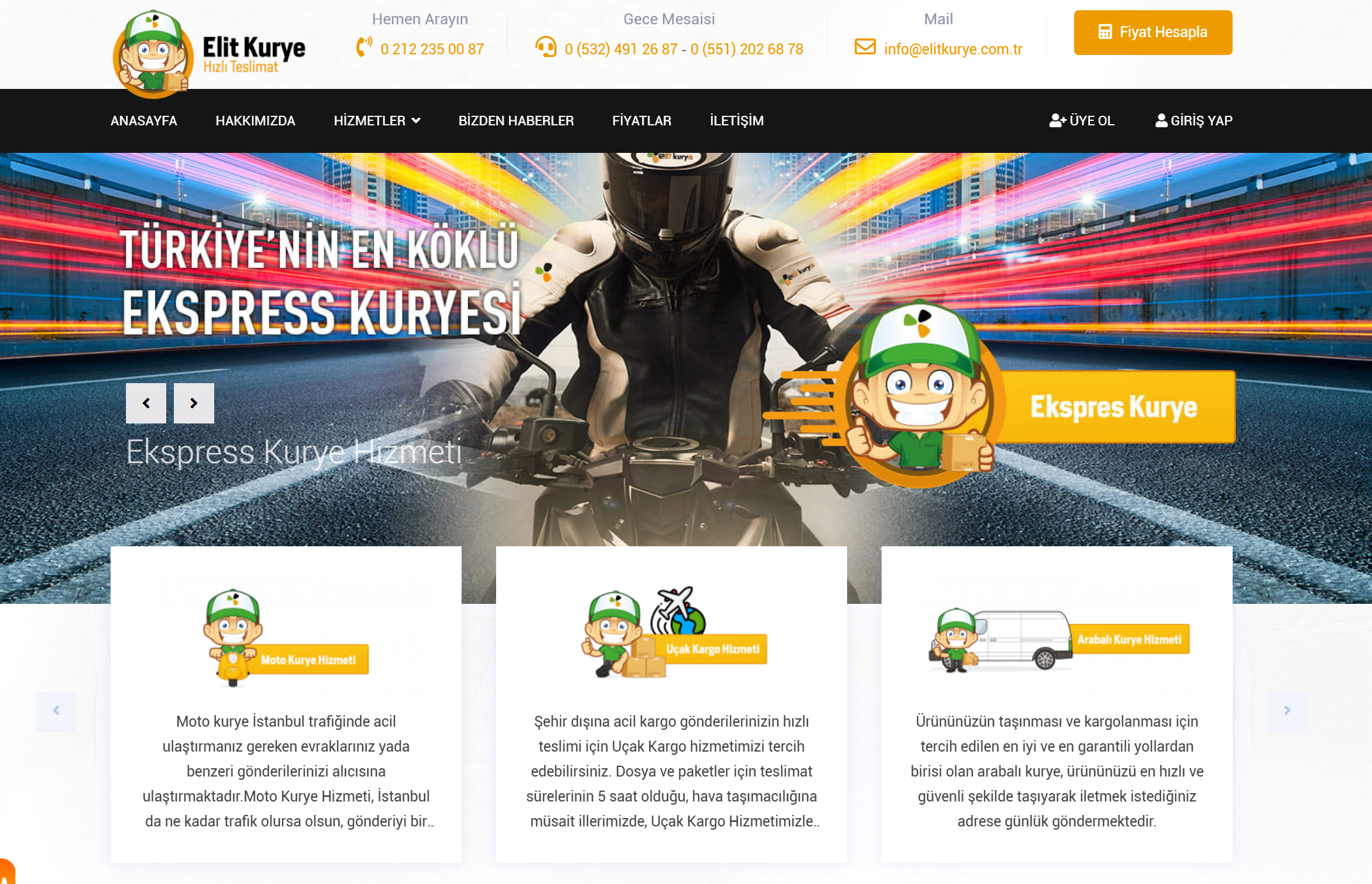 Elit Kurye - Web Arayüz Tasarımı